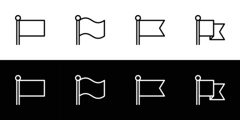 Flag icon set. Flat design icon collection isolated on black and white background.