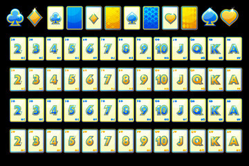 Set playing card for poker in yellow and blue colors