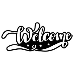 Welcome word hand lettering with stars 