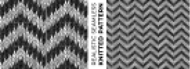 Realistic chevron seamless knitted pattern. Detailed zigzag ornament. Texture of monochrome knitwear for background, wallpaper, wrapping paper, website backdrop, winter design. Vector illustration.