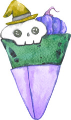Watercolor painting dessert for halloween party.