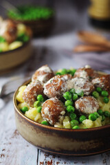 Swedish meatballs with mashed potato side dish - typical dish of Swedish cuisine
