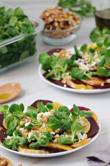 Beetroot and oranges fresh vegetarian salad