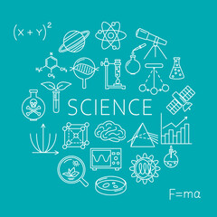 Science round poster in line style