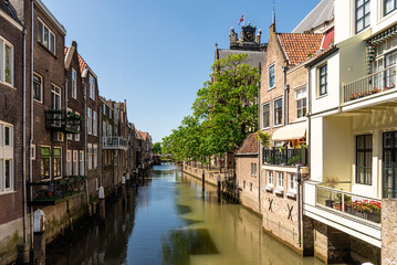 Fototapeta na wymiar Cityscape of a canal in historic centre of Dordrecht, Netherlands