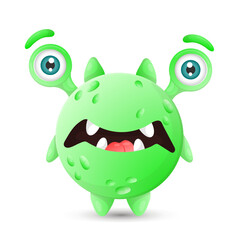 Funny round green cartoon monster with two eyes and open mouth for kids halloween decorations