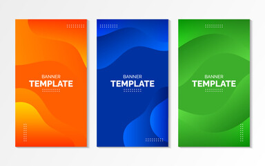 Set of banners template. Abstract orange, blue and green color with liquid shape element for business and social media promotion. Vector template