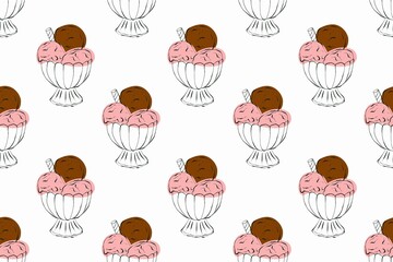 Food seamless pattern sweet dessert ice cream. Food background, design for wrapping paper and textile
