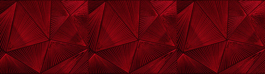 Abstract dark red triangular mosaic tile wallpaper texture with geometric fluted triangles background banner seamless pattern © Corri Seizinger