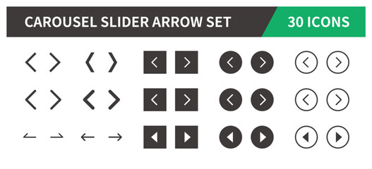 Carousel slider vector arrow set - Direction control button. Menu navigation pointer symbol. Web interface and application indicator sign.