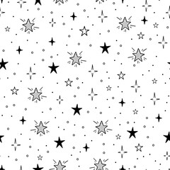 Line star glitter shine of doodle seamless pattern. Star shine glow, spark glitter, sparkle light background. Hand drawn sketch doodle style vector illustration.