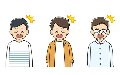 大人　びっくり　男性　表情　上半身　イラスト

