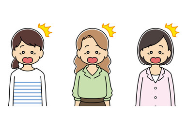 大人　びっくり　女性　表情　上半身　イラスト
