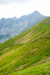 Naklejka premium Beautiful view of the Tatra Mountains landscape. View of the mountains from the top. High mountain landscape.