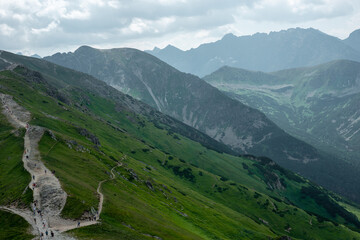 Fototapeta premium Beautiful view of the Tatra Mountains landscape. View of the mountains from the top. High mountain landscape.