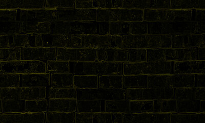 golden brick wall high contrast background. brick wall decorated with golden high light