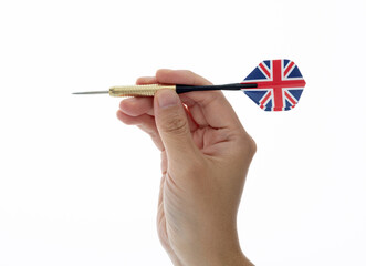Hand holding dart with British flag