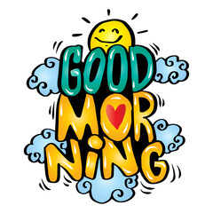 Hand drawn good morning lettering. Greeting card concept.