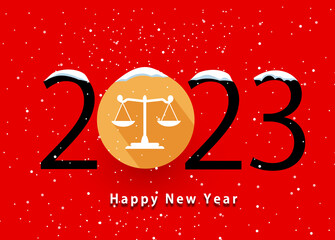  happy new year 2023. 2023 with Scales of justice . concept for lawyer, attorney and law
