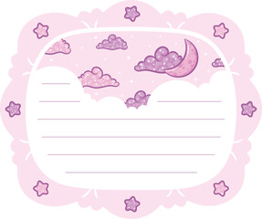 Blank cute note paper planner frame with pastel coloring and with moon and stars