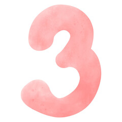 Watercolor alphabet handdrawn of number 3