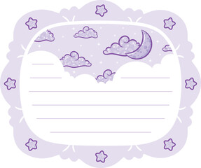 Blank cute note paper planner frame with pastel coloring and with moon and stars