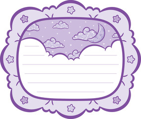 Blank cute note paper planner frame with pastel coloring and with moon and stars