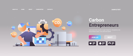 carbon credit concept businessman entrepreneur rotating cogwheel responsibility of co2 emission environment strategy