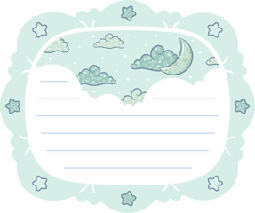 Blank cute note paper planner frame with pastel coloring and with moon and stars