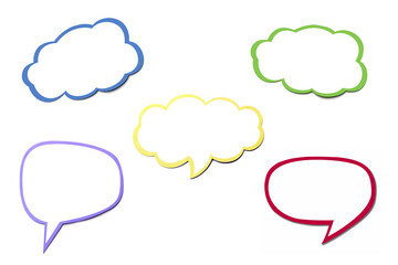 Multicolor set of different speech bubble as a cloud isolated on white background. Empty colorful massage symbol