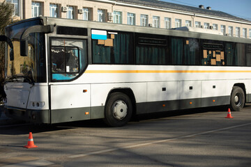 Bus on road. Public transport in city.