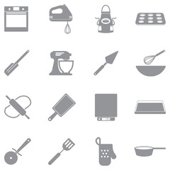 Fototapeta premium Bakery Equipment Icons. Gray Flat Design. Vector Illustration.