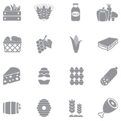 Farm Products Icons. Gray Flat Design. Vector Illustration.
