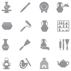 Pottery Icons. Gray Flat Design. Vector Illustration.