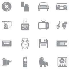 Retro Icons. Gray Flat Design. Vector Illustration.