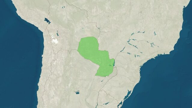 Zoom in to the map of Paraguay with text, textless, and with flag