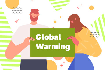 carbon credit campaign people holding global warming banner responsibility of co2 emission environmental conservation