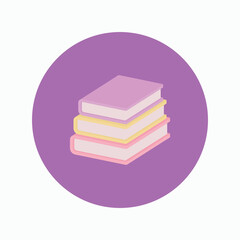 Color illustration of a stack of books in a circle on a white background. Vector illustration. Design element for poster, banner, icon, sticker, symbol. Educational symbols. Book store.
