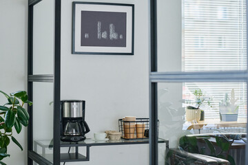 Fototapeta na wymiar Modern room with coffee machine for coffee break of employees at office