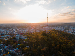 Obraz premium aerial view of autumn Lviv city