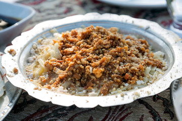 Ottoman Recipe of Goose Meat is Serving in Metal Plate