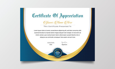 Obraz premium Modern certificate of achievement with a luxury pattern, diploma, Vector illustration Template,