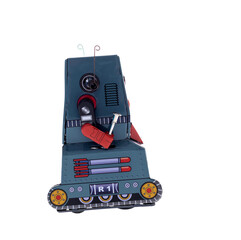 Retro robot toy on white background