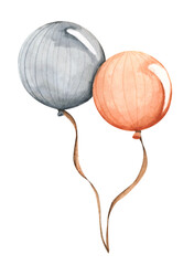 Air balloons. Watercolor illustration for postcard, invitation, banner.