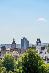 Aarau, Stadtkirche, Kirche, Kirchturm, Altstadt, Altstadth&auml;user, Obertorturm, Turm Rore, Stadt, Aare, Fluss, Sommer, Sommertag, Aargau, Schweiz