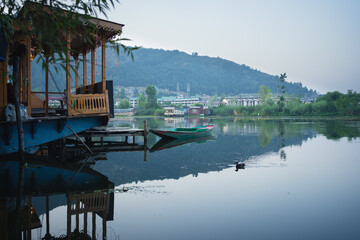 Houseboats in Kashmir, Jammu and Kashmir, India.