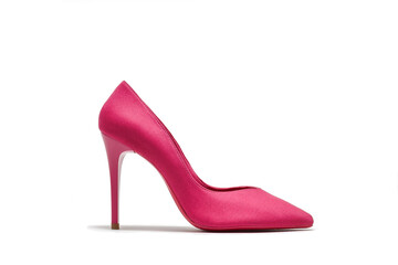 Pink high-heeled shoe on a white background