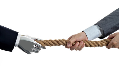 Human and robot play tug of war