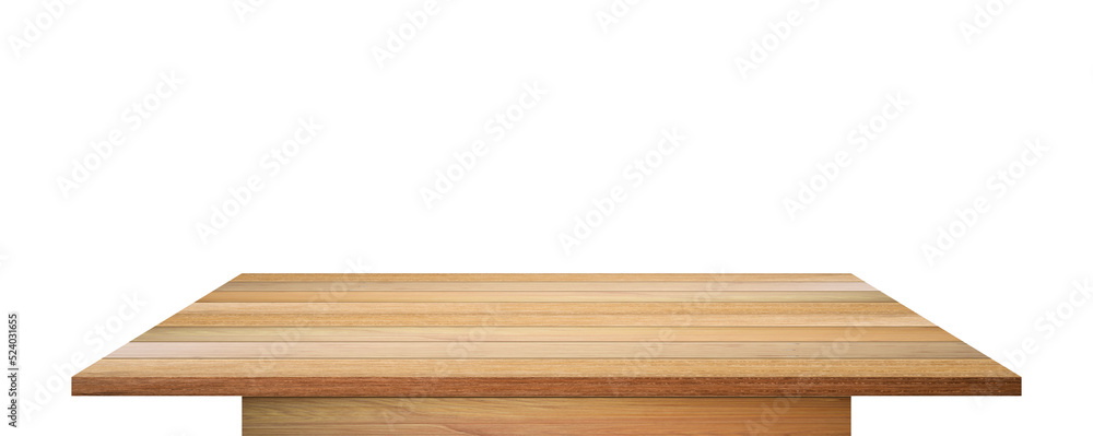 Wall mural empty wooden table top isolated on transparent background - png format.