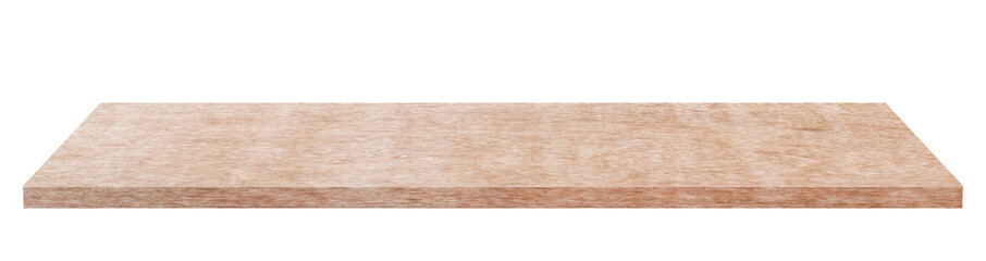 Vintage wooden tabletop or wood shelf isolated on transparent background - PNG format.